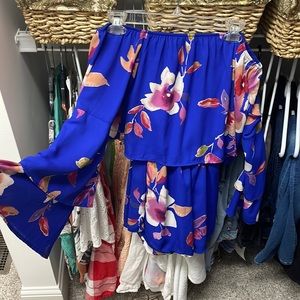 Pink Lily Bell Sleeve Romper Off Shoulder